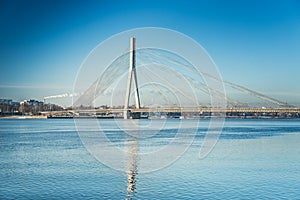 A view of the Vansu bridge over Daugava River in Riga, Latvia