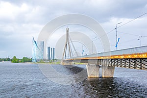 View of the Vansu tilts bridge over Daugava river in Riga, Latvia....IMAGE