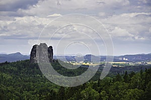 View from a vantage point over the landscape in Saxon Switzerland.