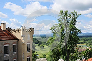 View from vantage pont on Hluboka nad Vltavou. Czech landscape