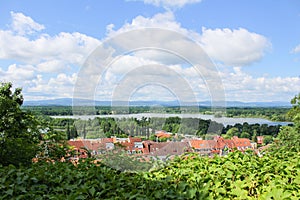 View from vantage pont to village Hluboka nad Vltavou. Czech lan