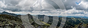 View from Varful Retezat peak summit in Retezat mountains in Romania