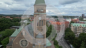 A view of the Vasa church in Gothenburg, Sweden , Amusement park Liseberg