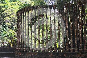 View of vegetation and structures in edwar james surrealist garden in Xilitla mexico