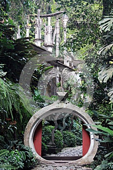 View of vegetation and structures in edwar james surrealist garden in Xilitla mexico