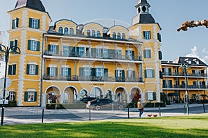 View of Velden Castle on a sunny day