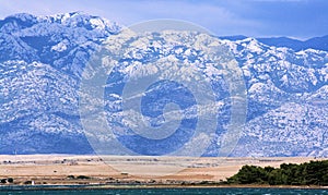 View on the Velebit mountains from the island Vir in Croatia