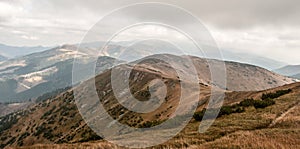 View from Velka Chochula hill in autumn Nizke Tatry mountains in Slovakia