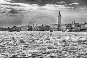 View of venetian lagoon and St Mark& x27;s Campanile, Venice, Italy photo