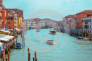 view of venice city grand canal with boats