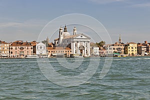 View on the Venice lagoon with Gesuati church, Italy.