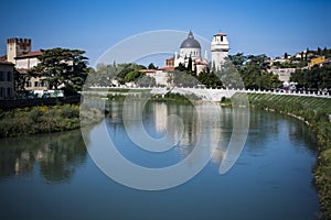 View of Verona across the Adige river on sunny day