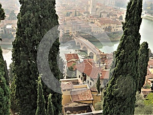 View of Verona, Italy, from hilltop above the city