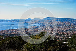 The view from the Vesuv volcano on the wide Napoli city and Napoli Gulf