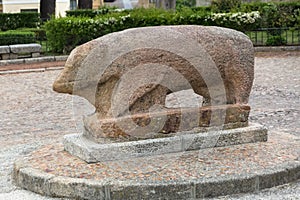 View at the the Vettones`s granite megalithic sculpture of a pig, inside Cuidad Rodrigo Fortress downtown photo