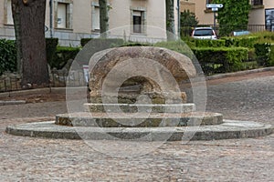 View at the the Vettones`s granite megalithic sculpture of a pig, inside Cuidad Rodrigo Fortress downtown photo