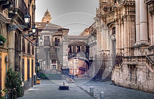 View of Via dei Crociferi and San Benedetto Arch