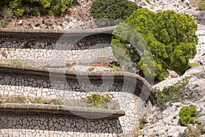 View of Via Krupp pathway from the Gardens of Augustus Giardini di Augusto on the island of Capri, Italy.