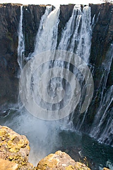 View of Victoria Falls from the ground. Mosi-oa-Tunya National park. and World Heritage Site. Zambiya. Zimbabwe.