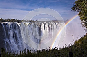 View of the Victoria Falls with rainbow in Zimbabwe
