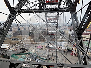 View of Vienna from the historic Prater Ferris wheel.