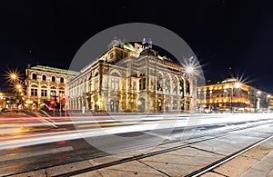 View on Vienna state opera in the evening.