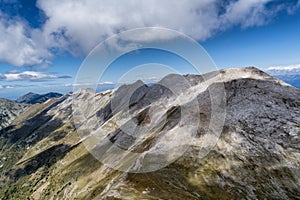 View from Vihren peak to Koncheto and the peaks of Pirin mountain in Bulgaria - Kutelo and Banski Suhodol