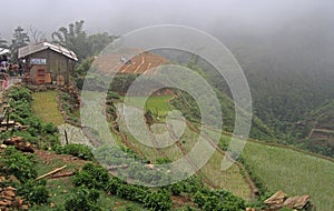 View of village CatCat with rice terraces