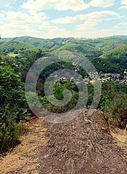 View on village Dirbach in the Luxembourg Ardennes in district Diekirch