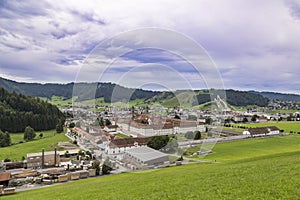 View of village Einsiedeln and Benedictine monastery.  Switzerland