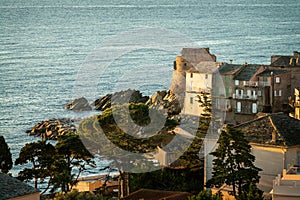 View of the village of Erbalunga at sunrise, Cap Corse in Corsica France