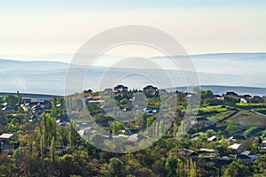 View of village at the foothills