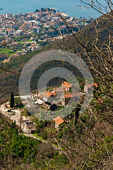 View of the village of Gorn Lastva from the mountain hiking trail above Tivat.