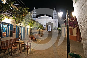 View from the village of Lefkes of the Byzantine church of Agia Triada Holy Trinity photo