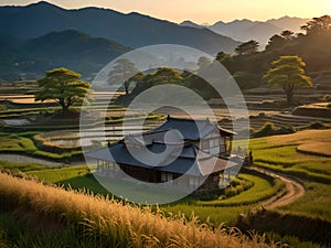 View village in the mountains with beautiful background