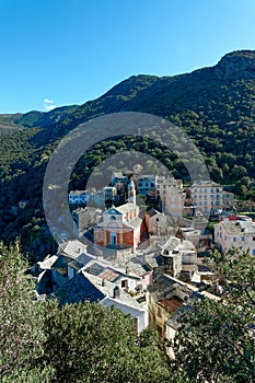 View of the village of Nonza, Cap Corse in Corsica France