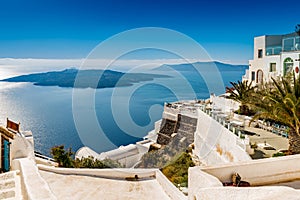 View from the village of Oia on the caldera of the island of Santorini in Greece