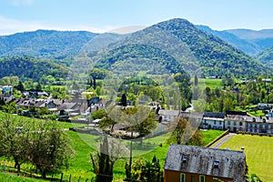 view of village of Saint Pe de Bigorre in the french Pyrenes mountains