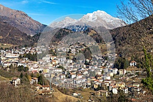 View of the village of Serina in the brembana valley Bergamo Italy