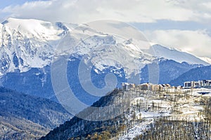 View of the village in the snowy mountains