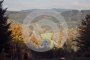 View of a village in a valley of Belgium in the ardennes on aut