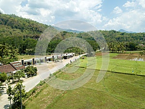 View of village in a valley with nice field view under the mountains