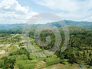 View of village in a valley with nice field view under the mountains