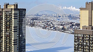 View of the village from the window of a skyscraper