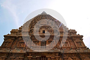 View of Vimana or shikhara, Brihadisvara Temple, Tanjore, Tamil Nadu. View from West. photo