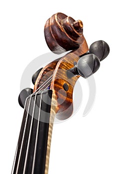 View of violin neck, pegbox and scroll photo