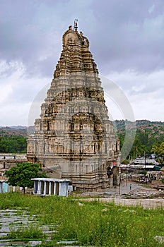 View of Virupaksha Temple from Hemakuta Hill, also known as the Pampavathi temple, Hampi, Karnataka, India.