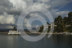 View of Vlacherna Monastery and Pontikonissi Island (Mouse Island) Corfu, Greece.