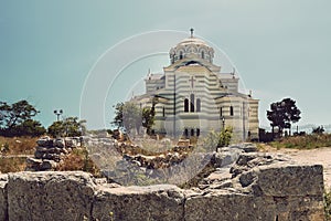 View of Vladimir Cathedral in Tauric Chersonesos, Sevastopol city, Crimea