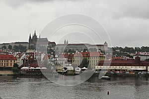 De un rio a puente en la lluvia. Praga checo 